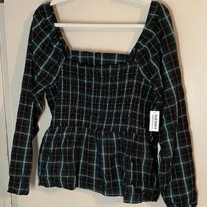 Old Navy Women's Checkered Smocked Blouse - Blue and Green
